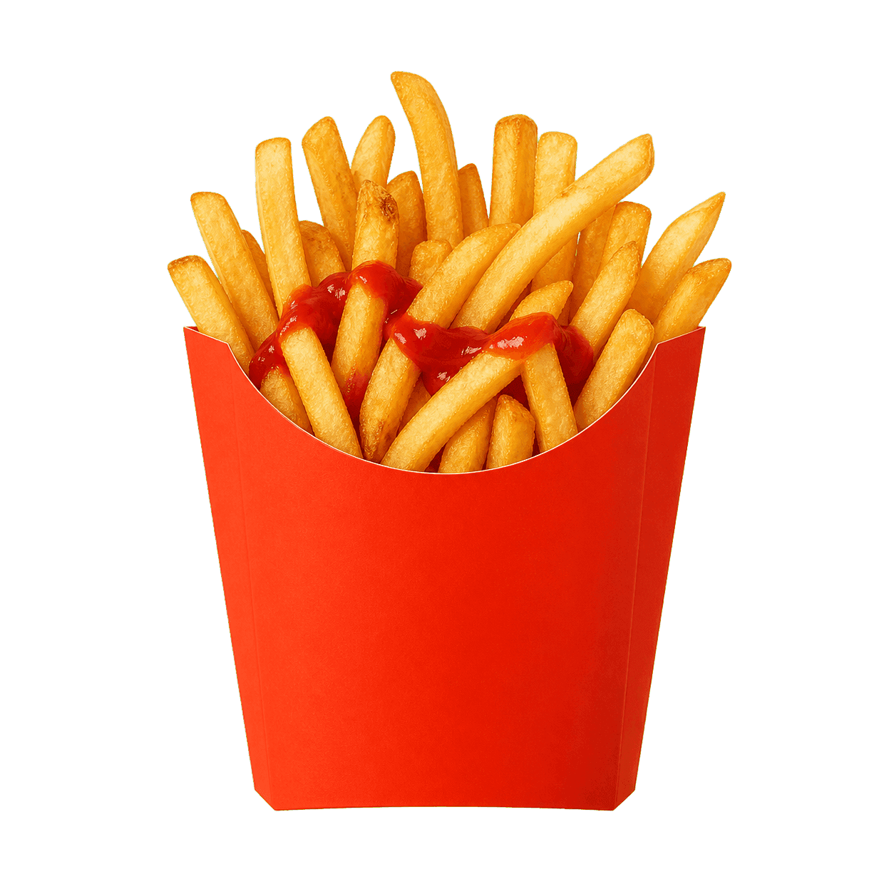 Crispy fries in a takeout carton